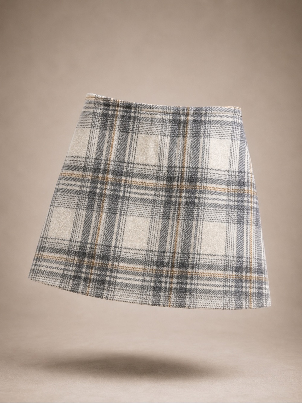 Forever 21 Plaid A-Line Mini Skirt in Cream, Gray, and Tan
